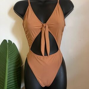 Dippin' Daisy's Tan One Piece Swimsuit with Tie-Front